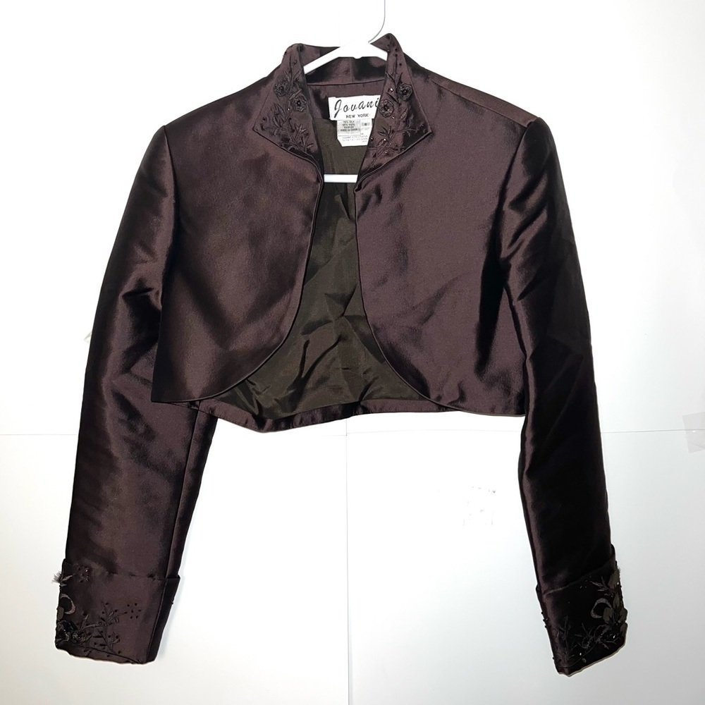 Jovani Brown Silk Wool Crop Jacket